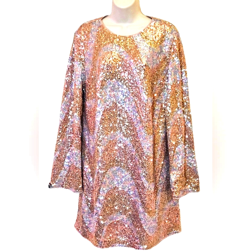 H&M Rose Gold Sequin Long Sleeve Dress k421